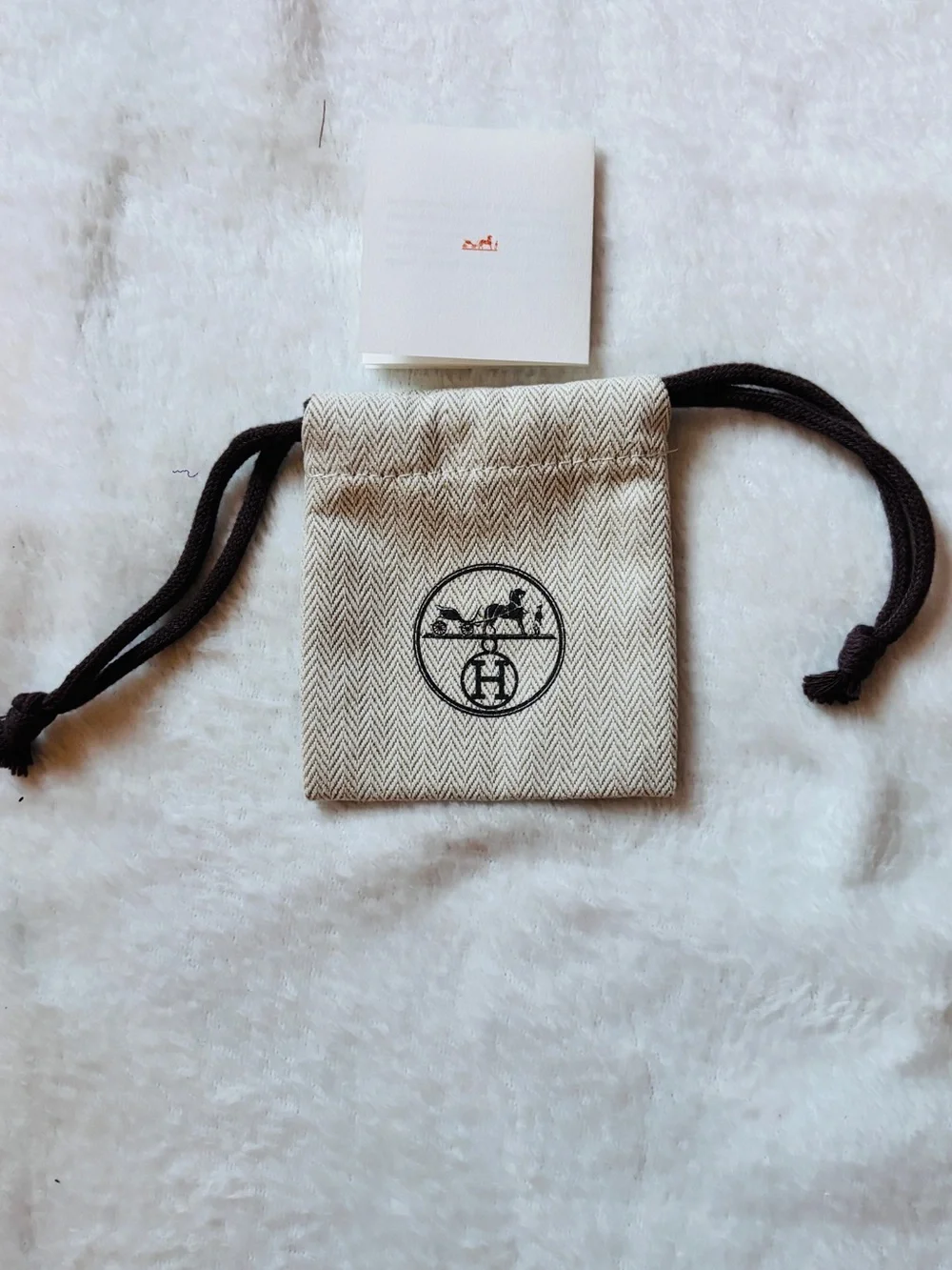 Hermès Paris Jewelry Pouch Herringbone Drawstring + Care Booklet